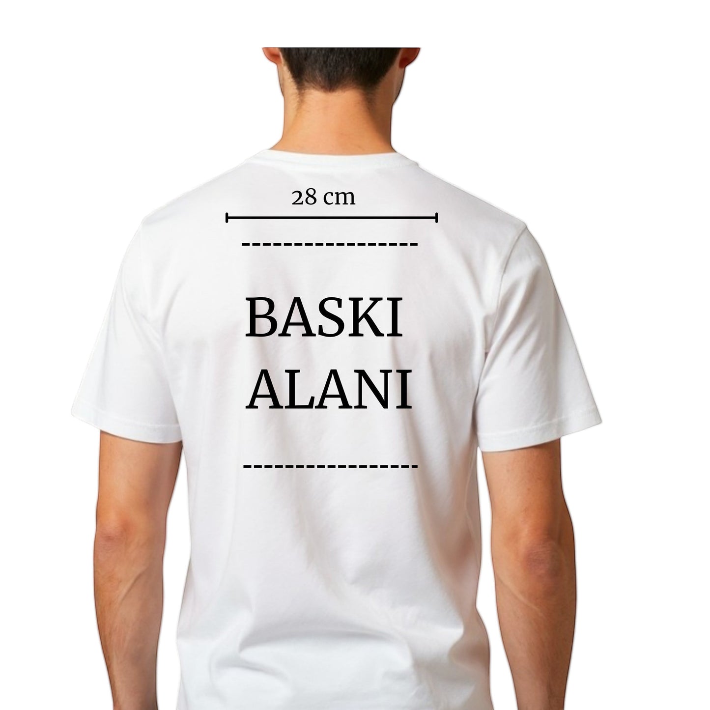Toptan Bez Çanta white cotton t-shirt with custom print area marked 28 cm wide.