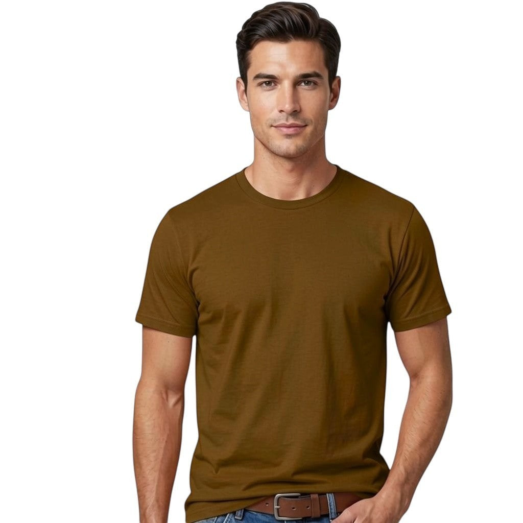 Toptan Bez Çanta orange crew neck t-shirt, 100% cotton, regular fit, plain design.